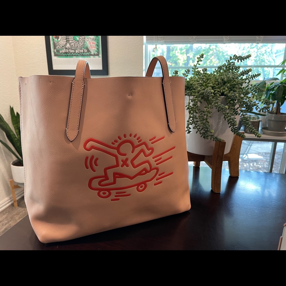 Coach x Keith Haring Pale Pink Tote Bag w/ Pins